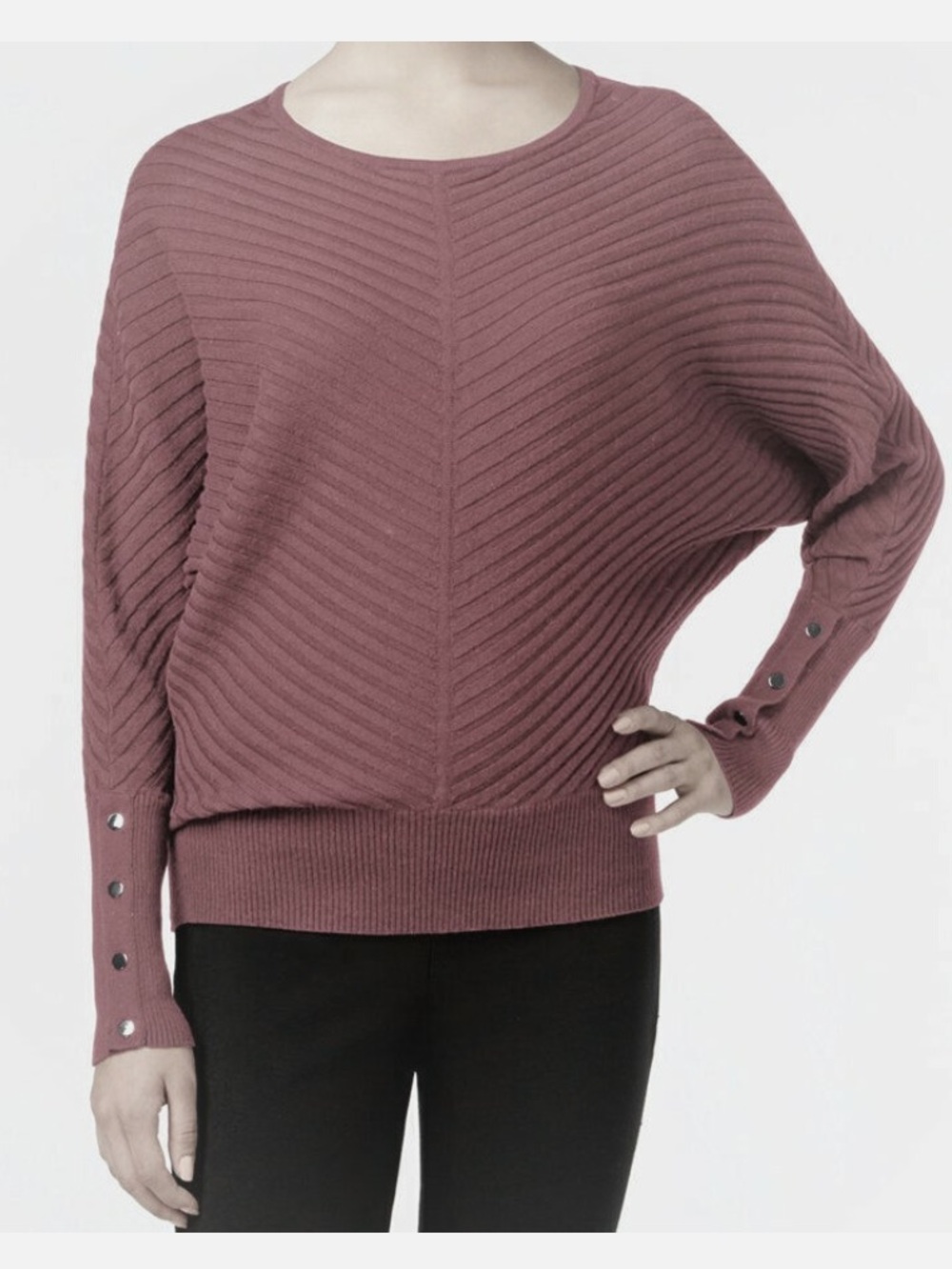 Alfani Ribbed-Knit Long Dolman Sleeve Button Cuff Detail Sweater Polished Clay